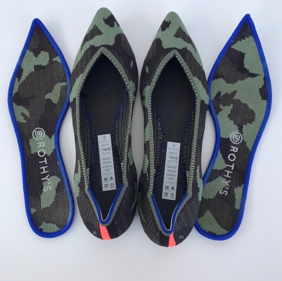 🧡 Rothy's The Point Olive Camo Flat Woman's Shoes - Picture 5 of 12